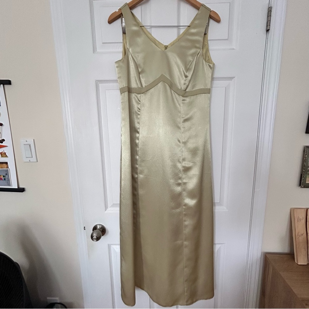 Vintage Y2K Green Champagne Satin Maxi Dress